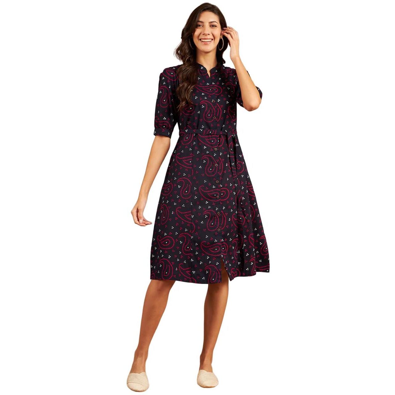 Modeve Women Bandhani Print Navy Dress_X-Large