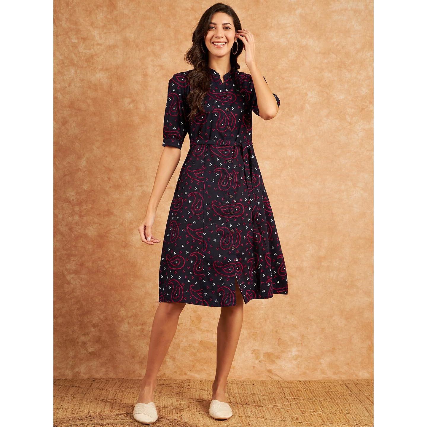 Modeve Women Bandhani Print Navy Dress_X-Large