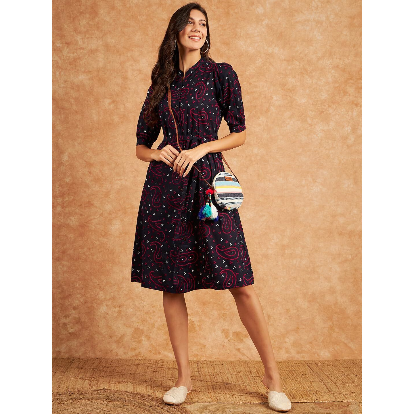 Modeve Women Bandhani Print Navy Dress_X-Large