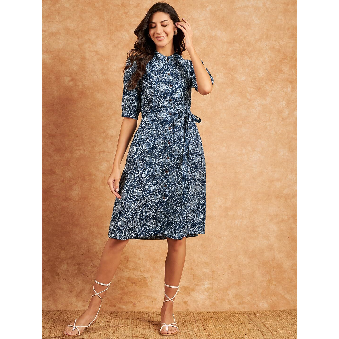 Modeve Women Ethnic Motifs Print Blue Dress_2X-Large