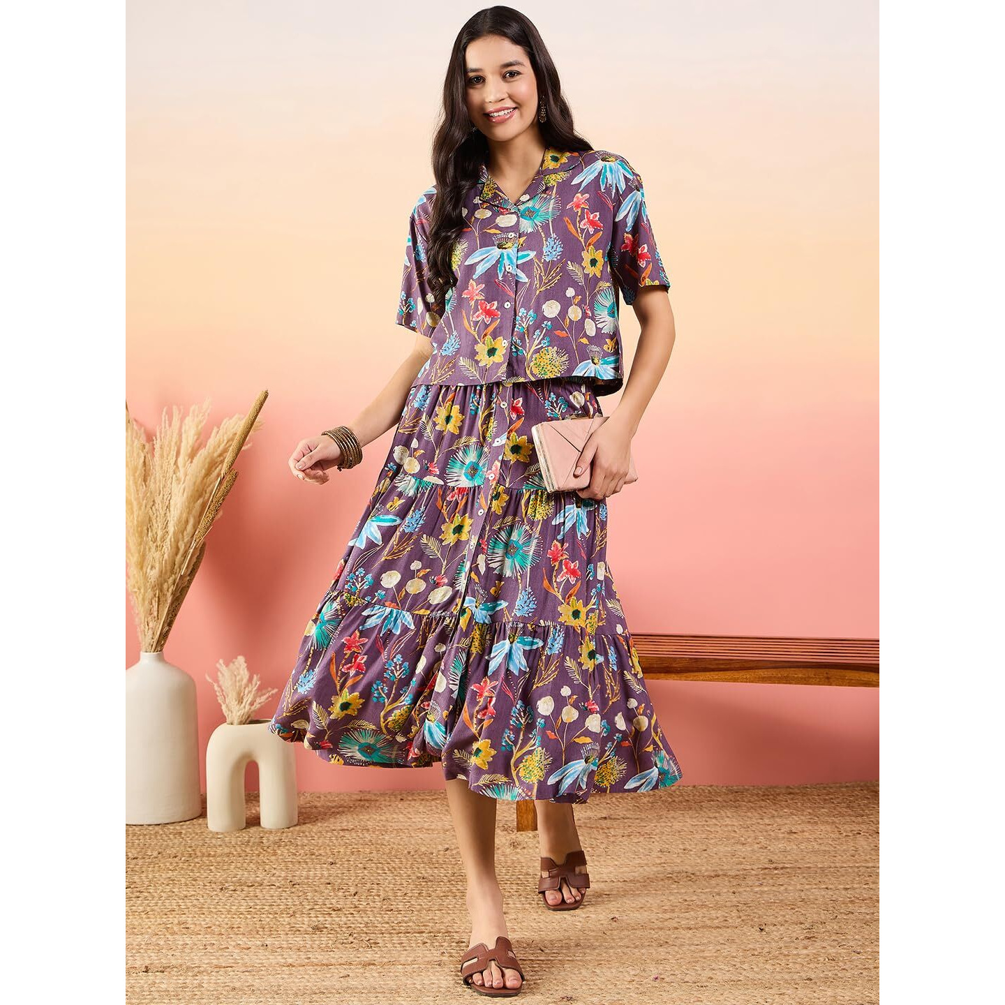 Modeve Women Shirt Skirt Move Floral Print Co-Ord Set_Small