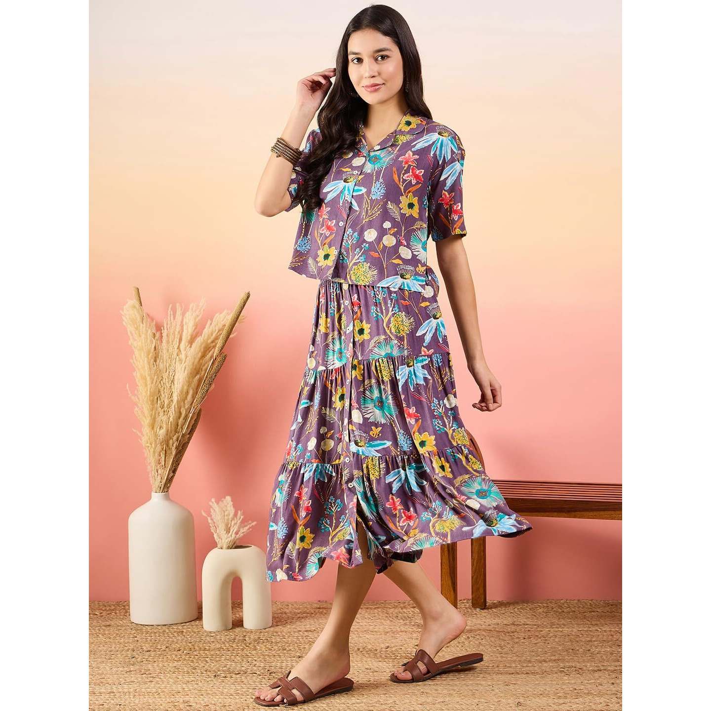 Modeve Women Shirt Skirt Move Floral Print Co-Ord Set_Small