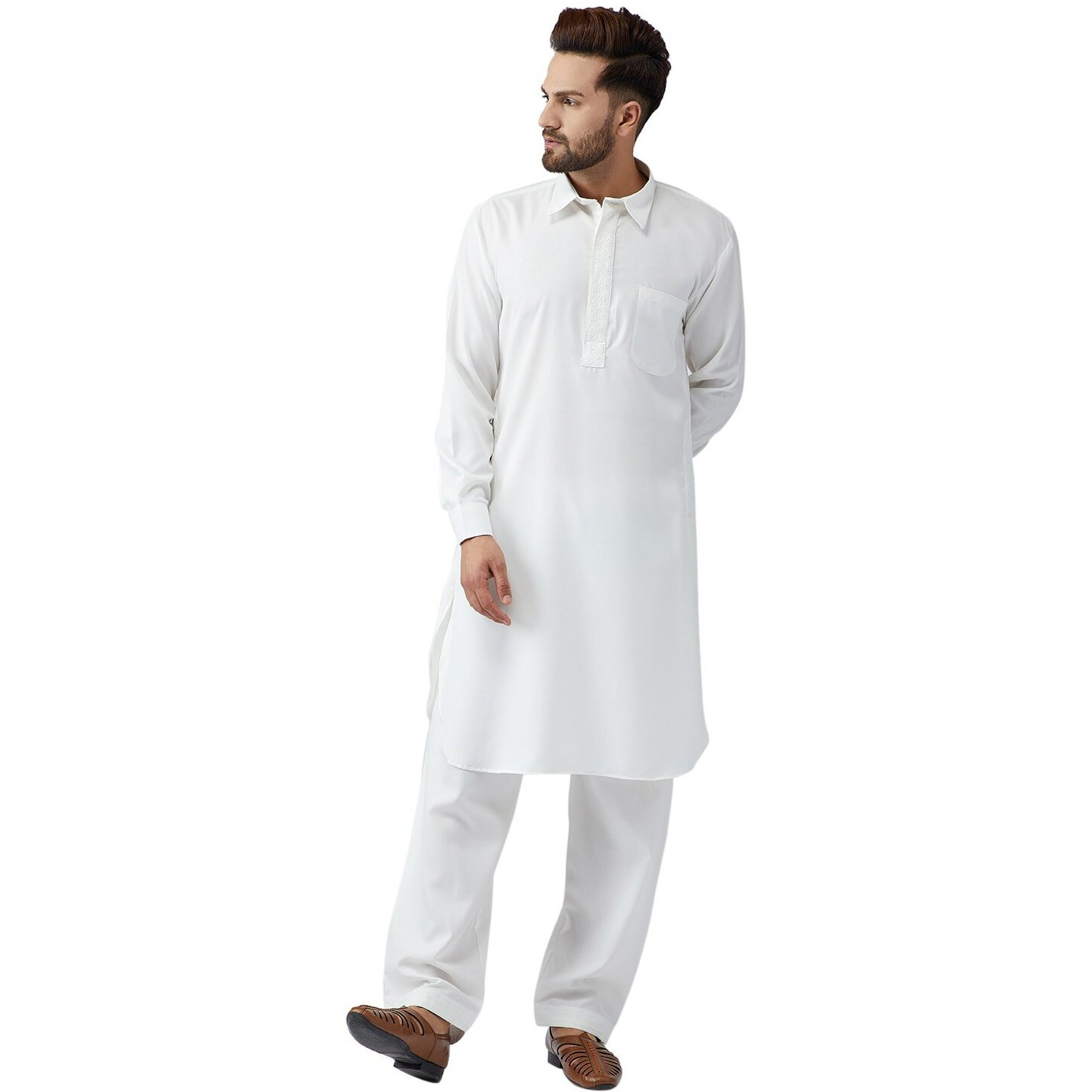 Sojanya (Since 1958 Men's White Cotton Kurta Pathani Set Size Xl