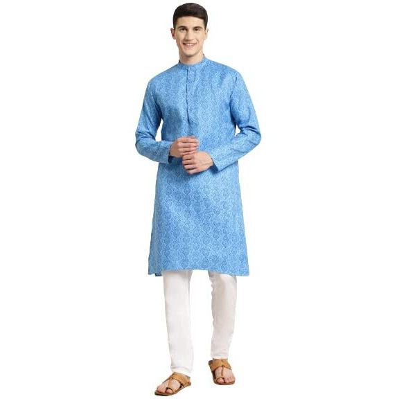 Sojanya (Since 1958 Men's Cotton Blend Blue Printed Only Long Kurta