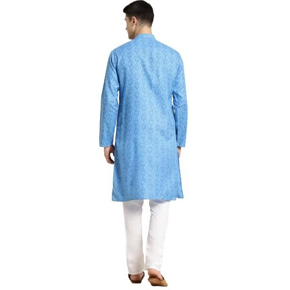 Sojanya (Since 1958 Men's Cotton Blend Blue Printed Only Long Kurta