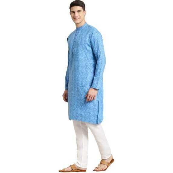 Sojanya (Since 1958 Men's Cotton Blend Blue Printed Only Long Kurta