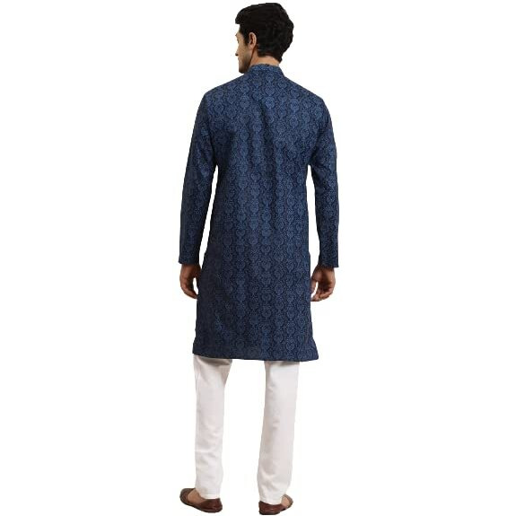 Sojanya (Since 1958 Men's Cotton Blend Navy Blue & Black Printed Only Long Kurta