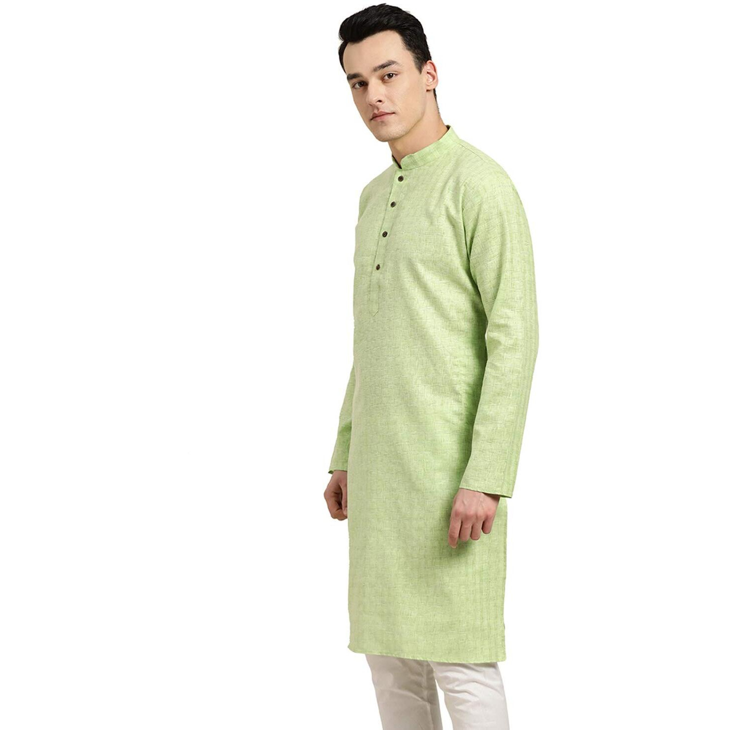 Sojanya (Since 1958 Men's Cotton Linen Green Checked Only Long Kurta Size 36