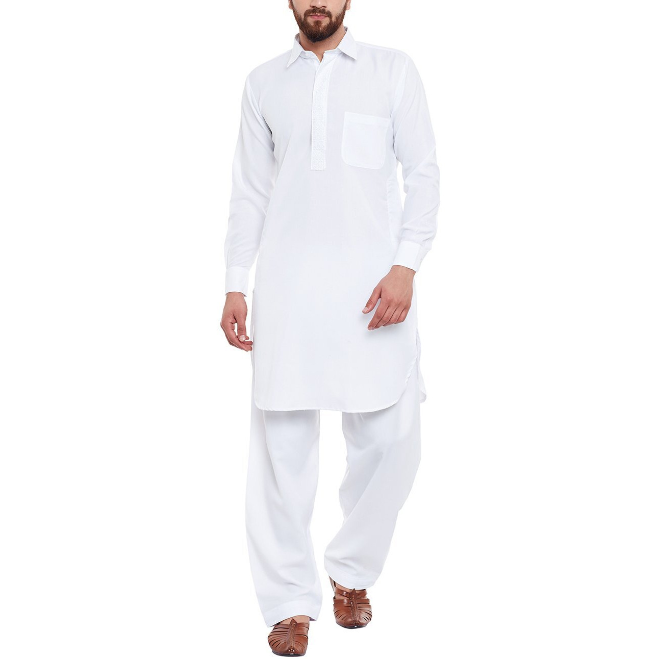Sojanya (Since 1958 Men's Classic White Cotton Blend Pathani Kurta Salwar