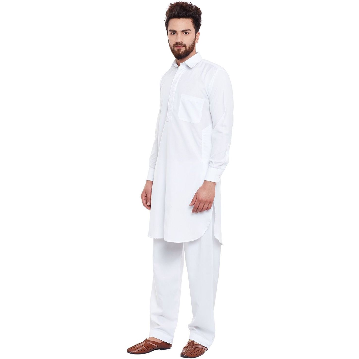 Sojanya (Since 1958 Men's Classic White Cotton Blend Pathani Kurta Salwar