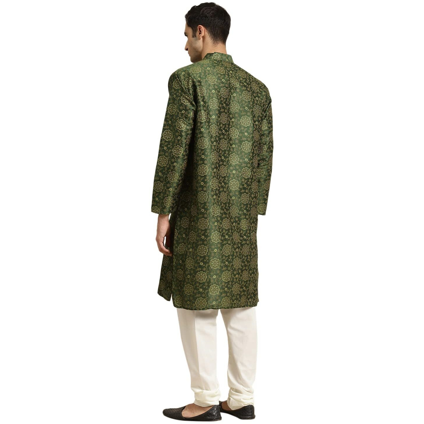 Sojanya (Since 1958 Men's Silk Blend Dark Green Printed Only Kurta Size 38