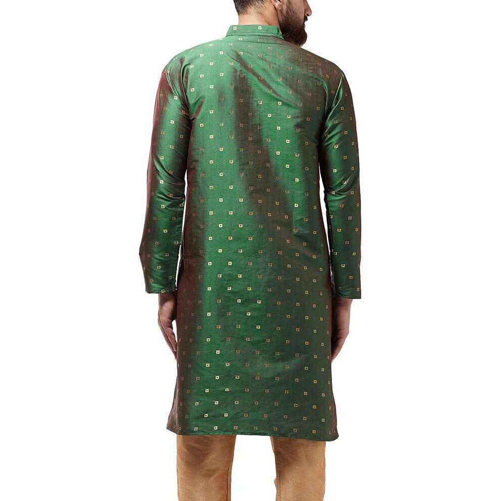Sojanya (Since 1958 Men's Silk Blend Dark Green Printed Only Long Kurta Size 38