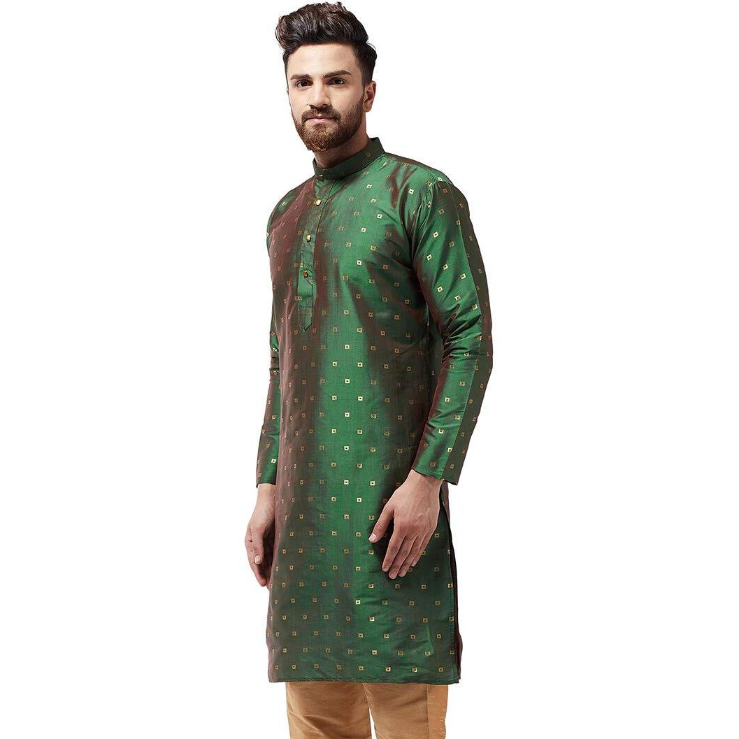Sojanya (Since 1958 Men's Silk Blend Dark Green Printed Only Long Kurta Size 38