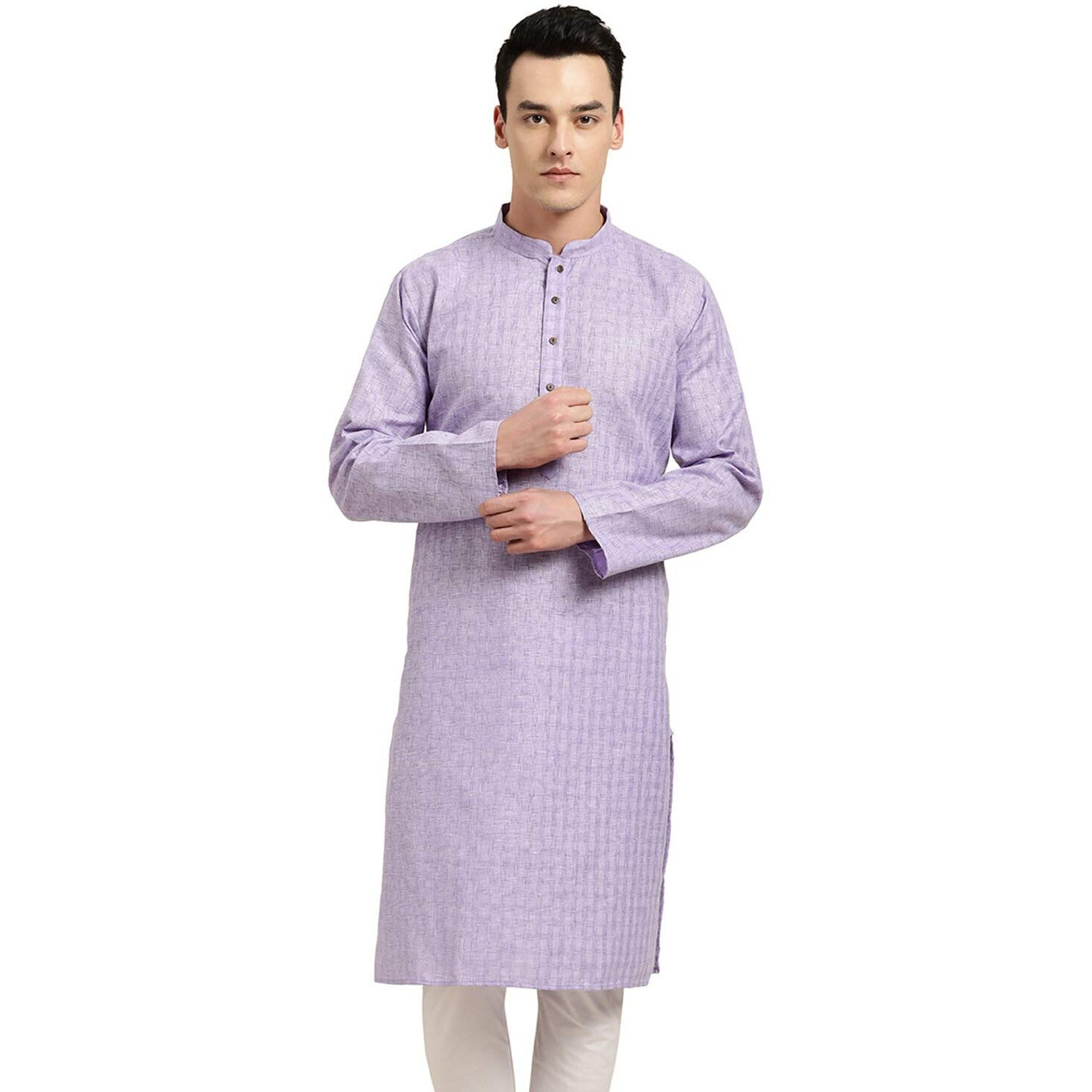 Sojanya (Since 1958 Men's Cotton Linen Purple Checked Only Long Kurta Size 36