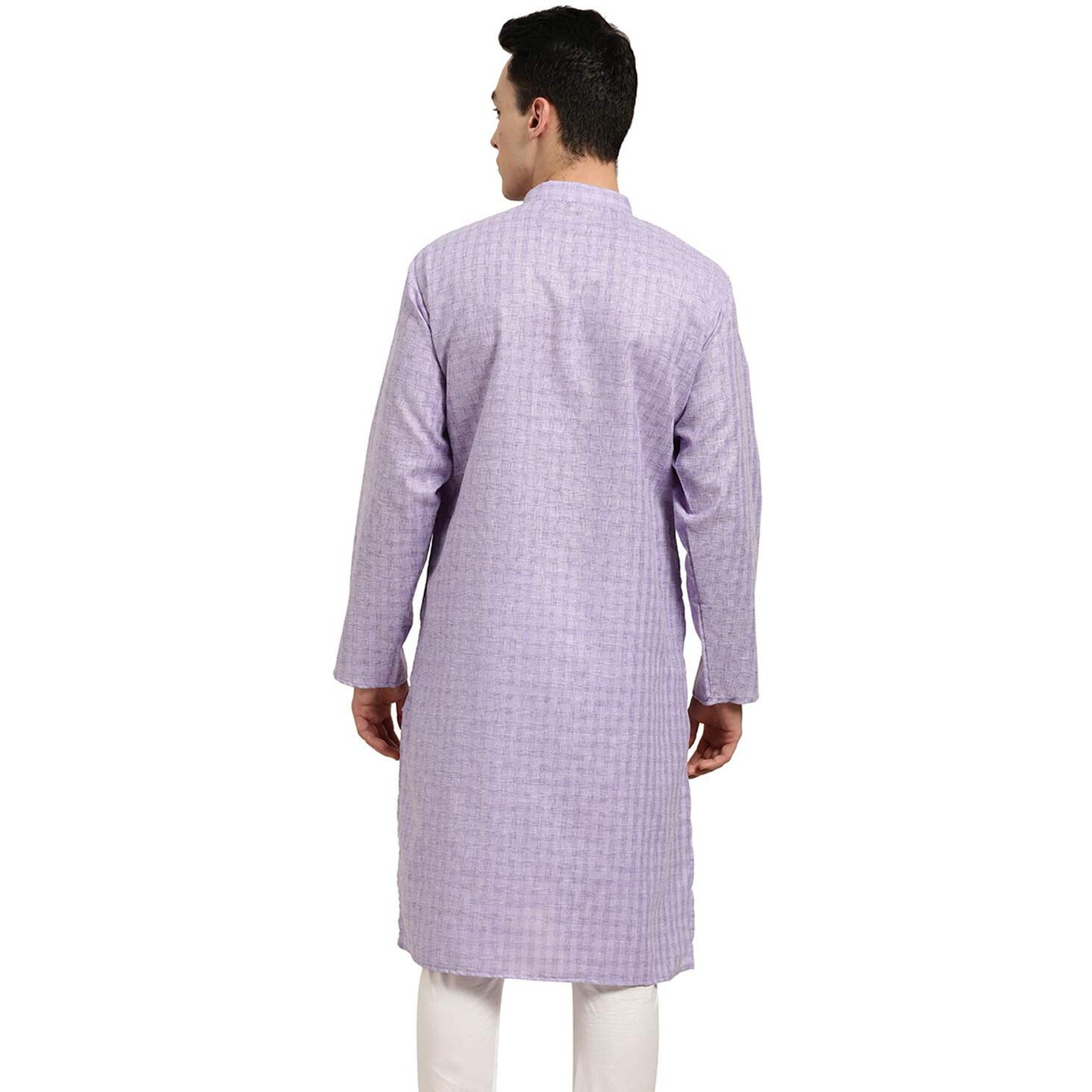 Sojanya (Since 1958 Men's Cotton Linen Purple Checked Only Long Kurta Size 36