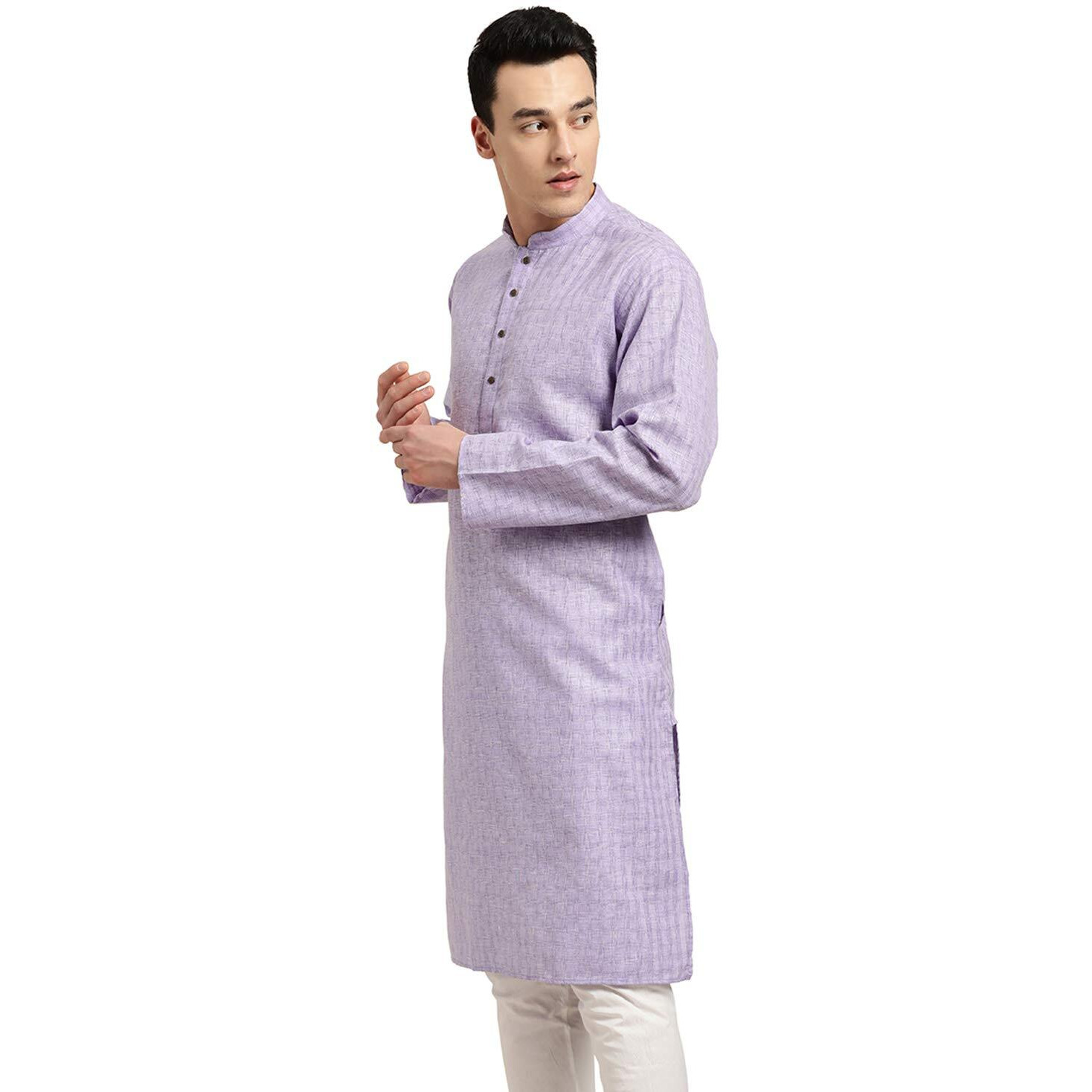 Sojanya (Since 1958 Men's Cotton Linen Purple Checked Only Long Kurta Size 36