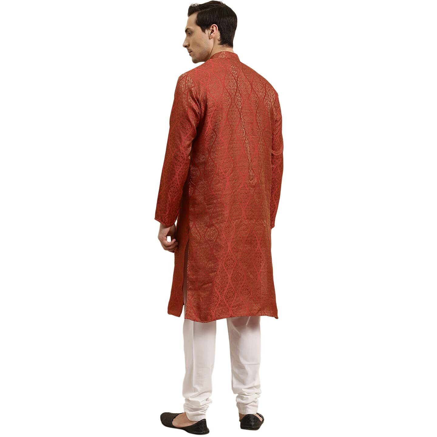 Sojanya (Since 1958 Men's Jacquard Silk Red & Gold Kurta Size 42