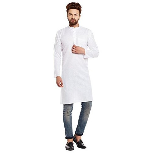 Sojanya (Since 1958 Men's White Cotton Linen Only Long Kurta