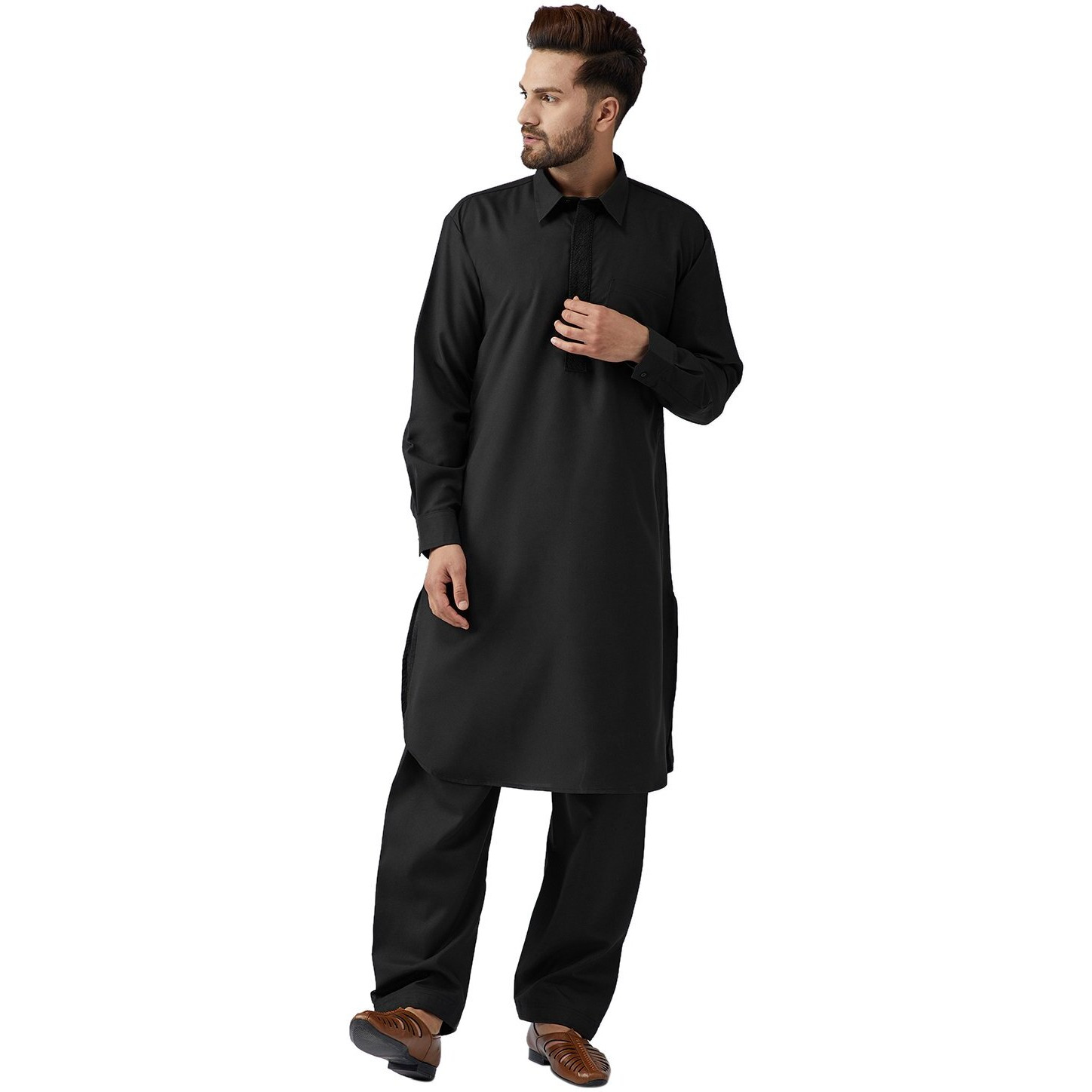 Sojanya (Since 1958 Men's Black Cotton Kurta Pathani Set Size Xl