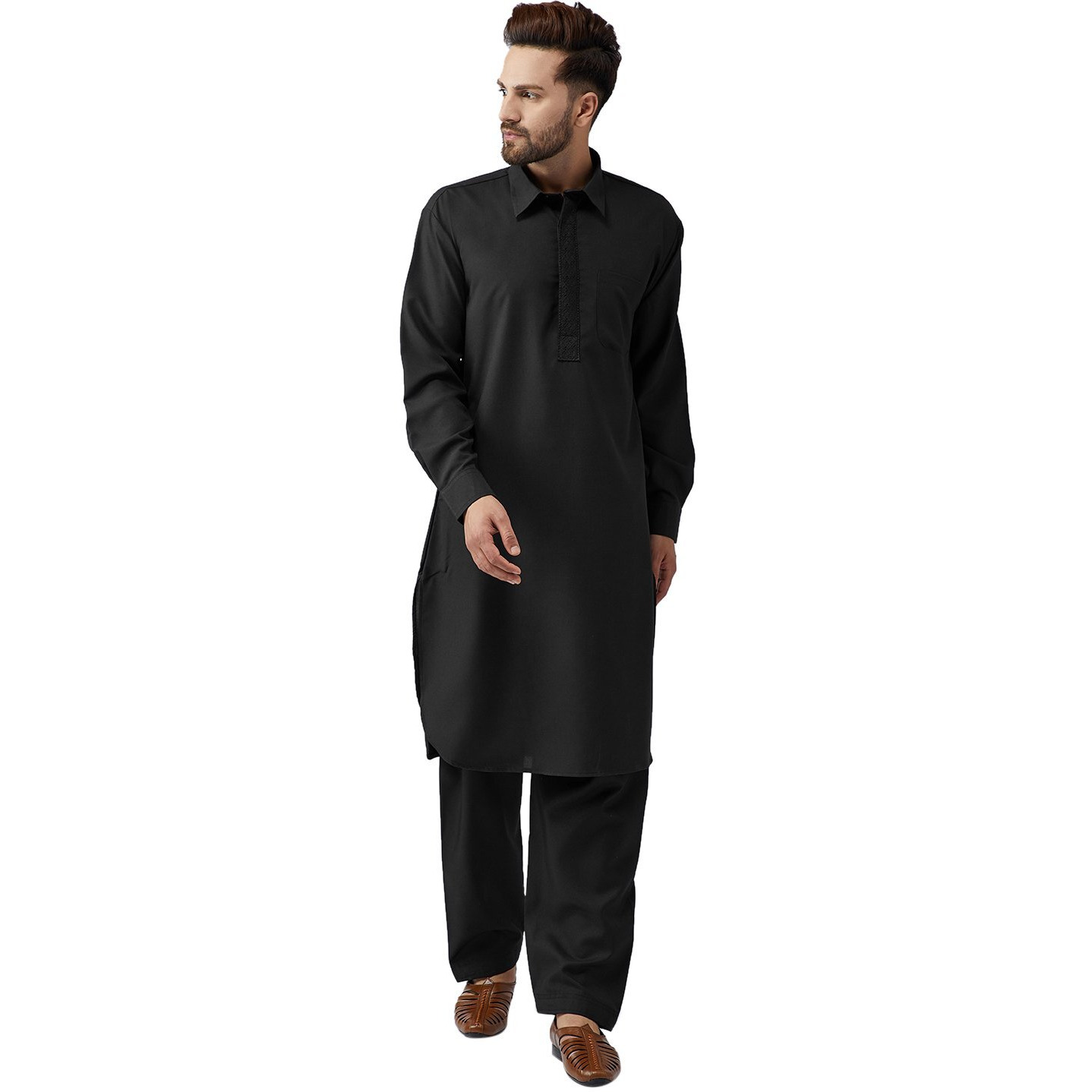 Sojanya (Since 1958 Men's Black Cotton Kurta Pathani Set Size Xl
