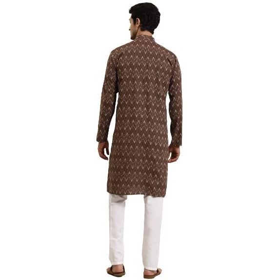 Sojanya (Since 1958 Men's Cotton Brown & Cream Printed Only Long Kurta