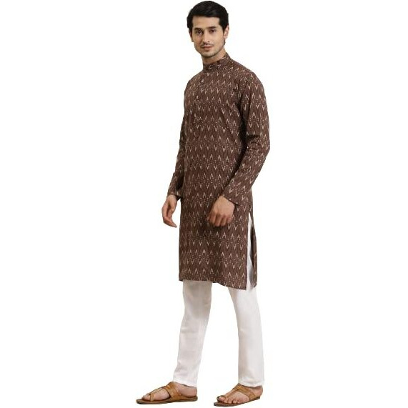 Sojanya (Since 1958 Men's Cotton Brown & Cream Printed Only Long Kurta