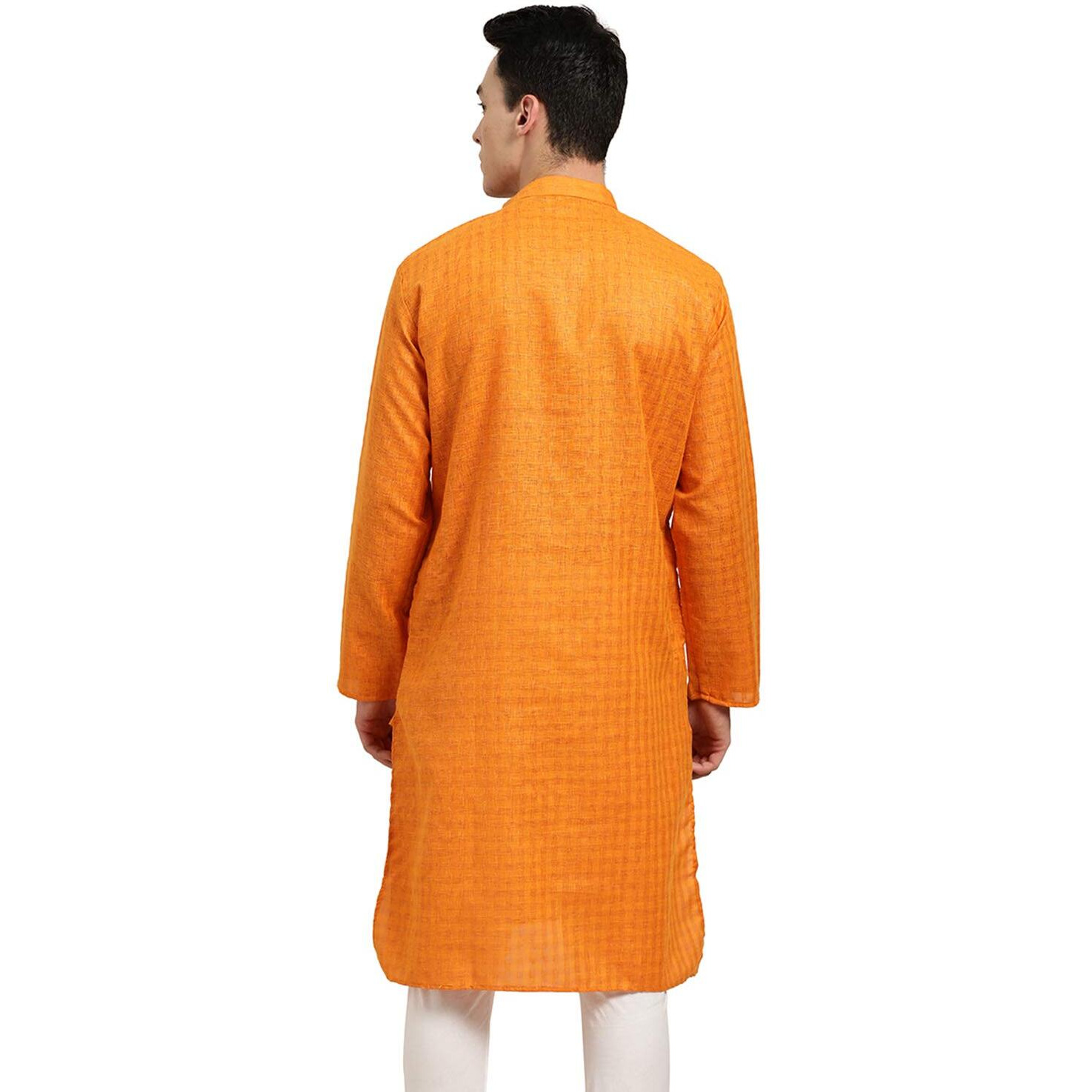 Sojanya (Since 1958 Men's Cotton Linen Orange Checked Only Long Kurta Sizes 38
