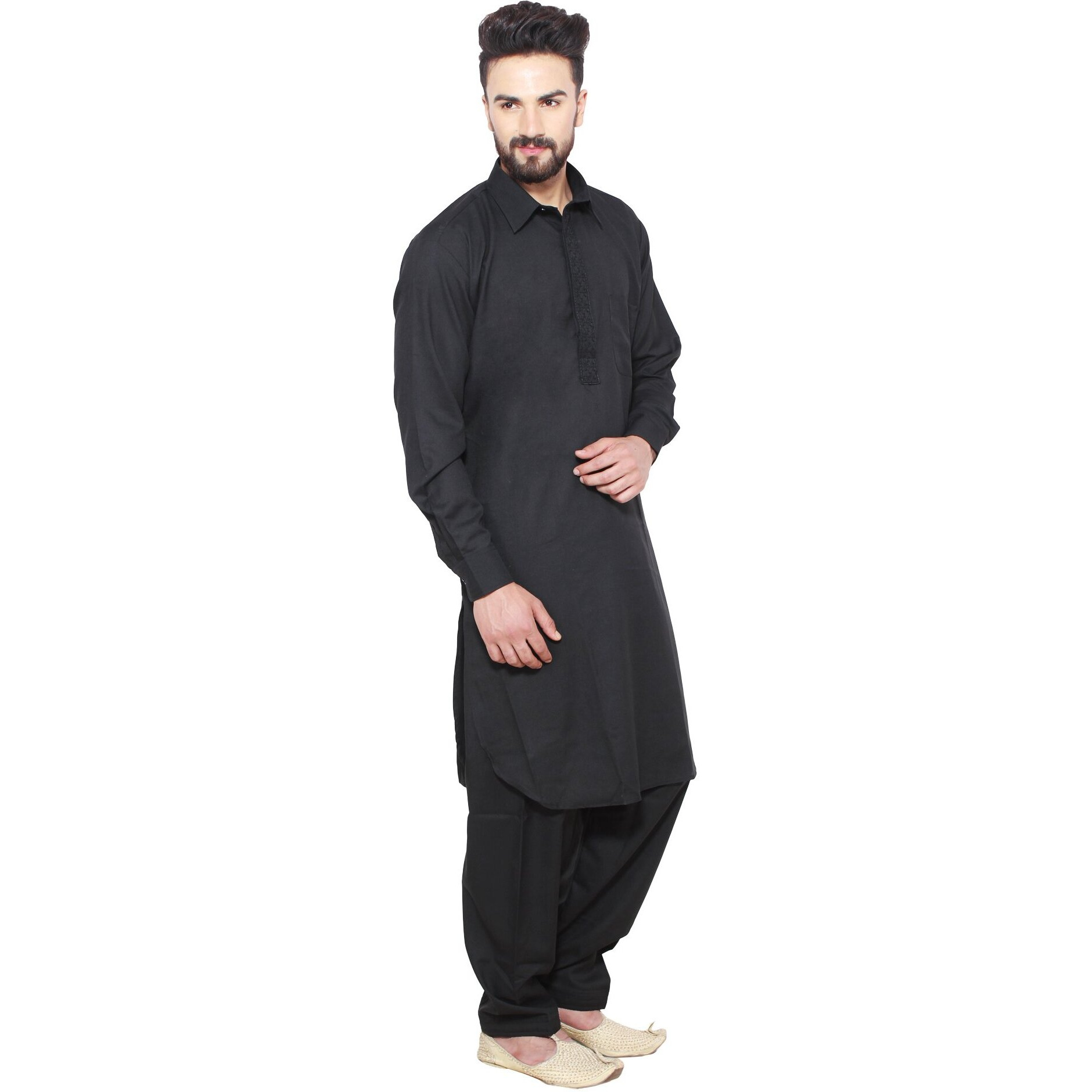 Sojanya (Since 1958 Men's Black Cotton Blend Pathani Kurta & Salwar Set Size Xxl