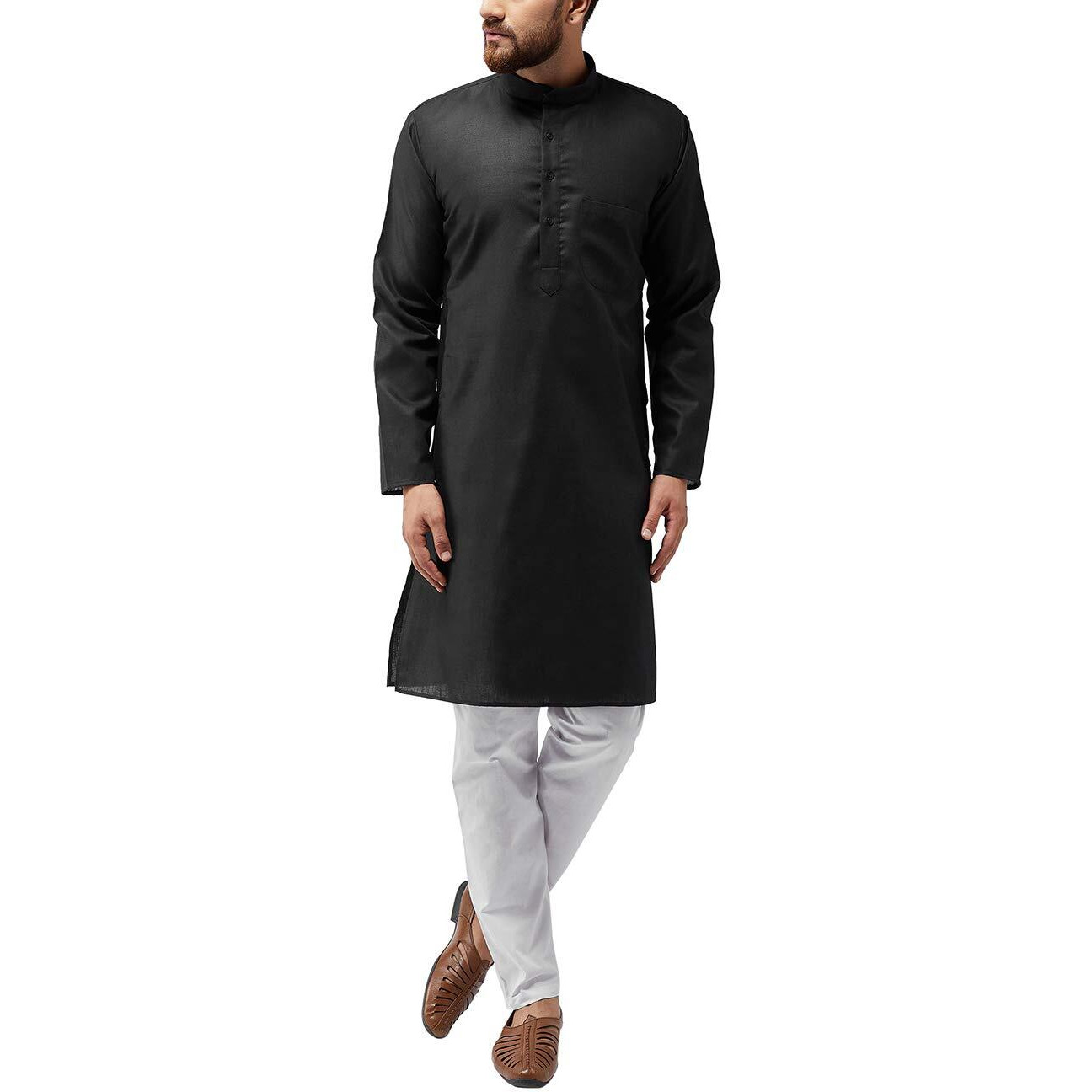 Sojanya (Since 1958 Men's Black Cotton Blend Only Long Kurta Size M