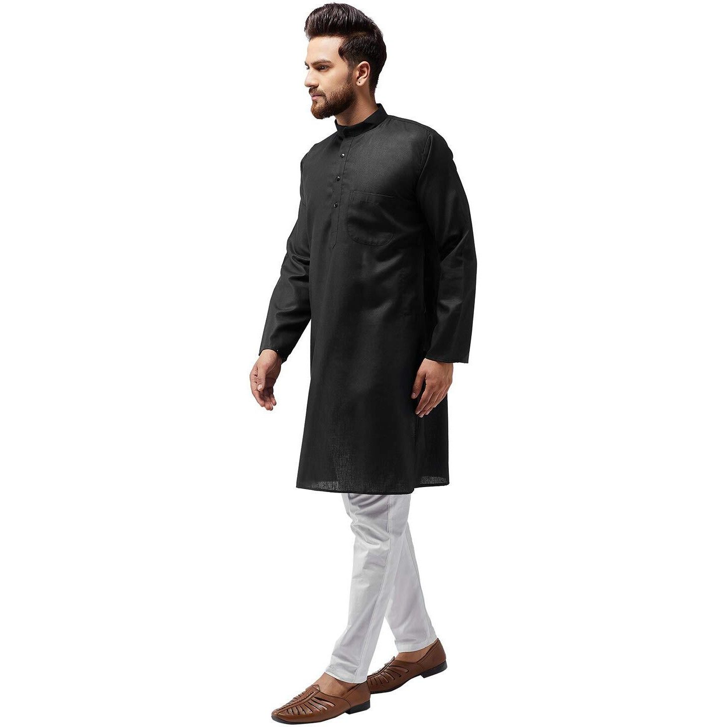 Sojanya (Since 1958 Men's Black Cotton Blend Only Long Kurta Size M