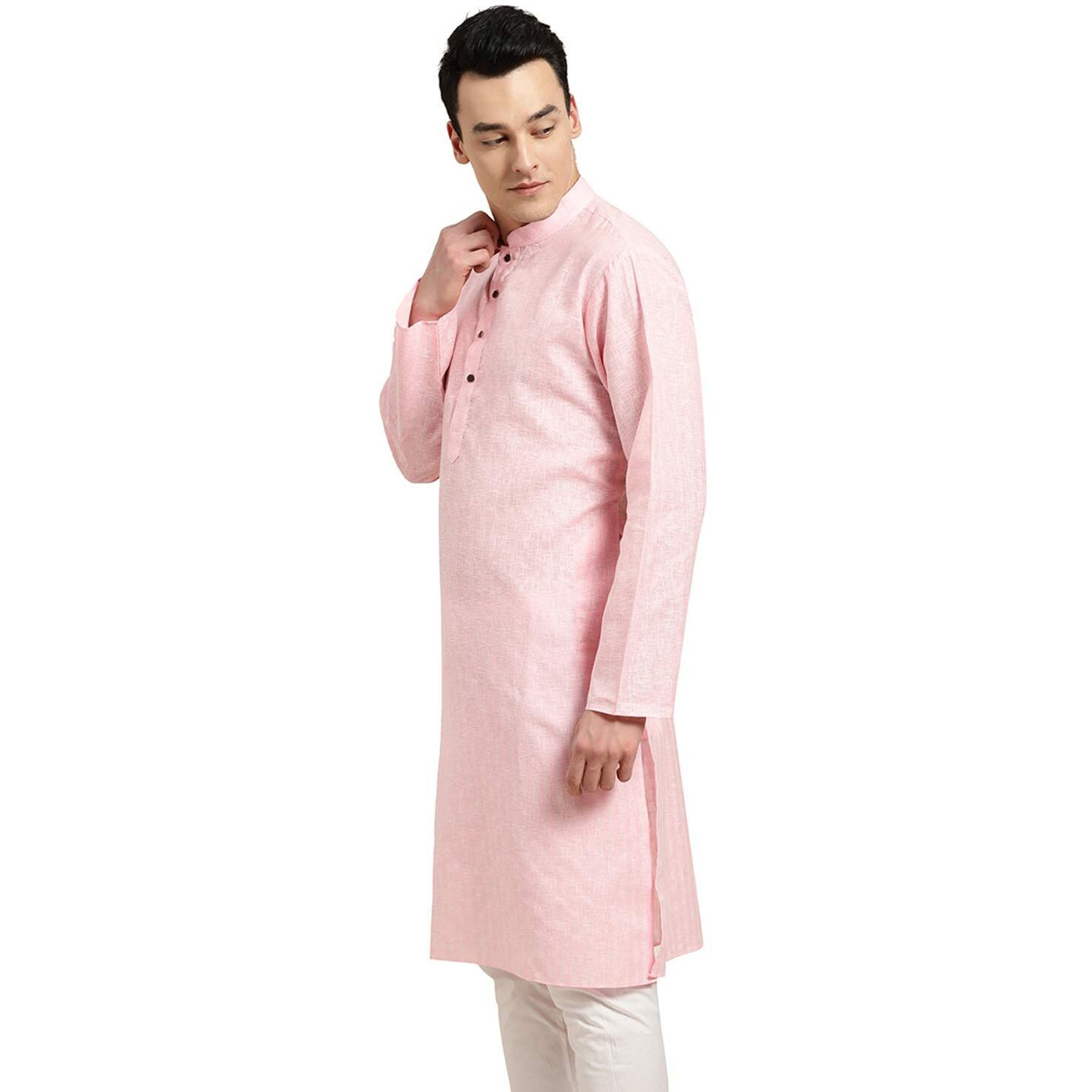 Sojanya (Since 1958 Men's Cotton Linen Pink Checked Only Long Kurta Size 38