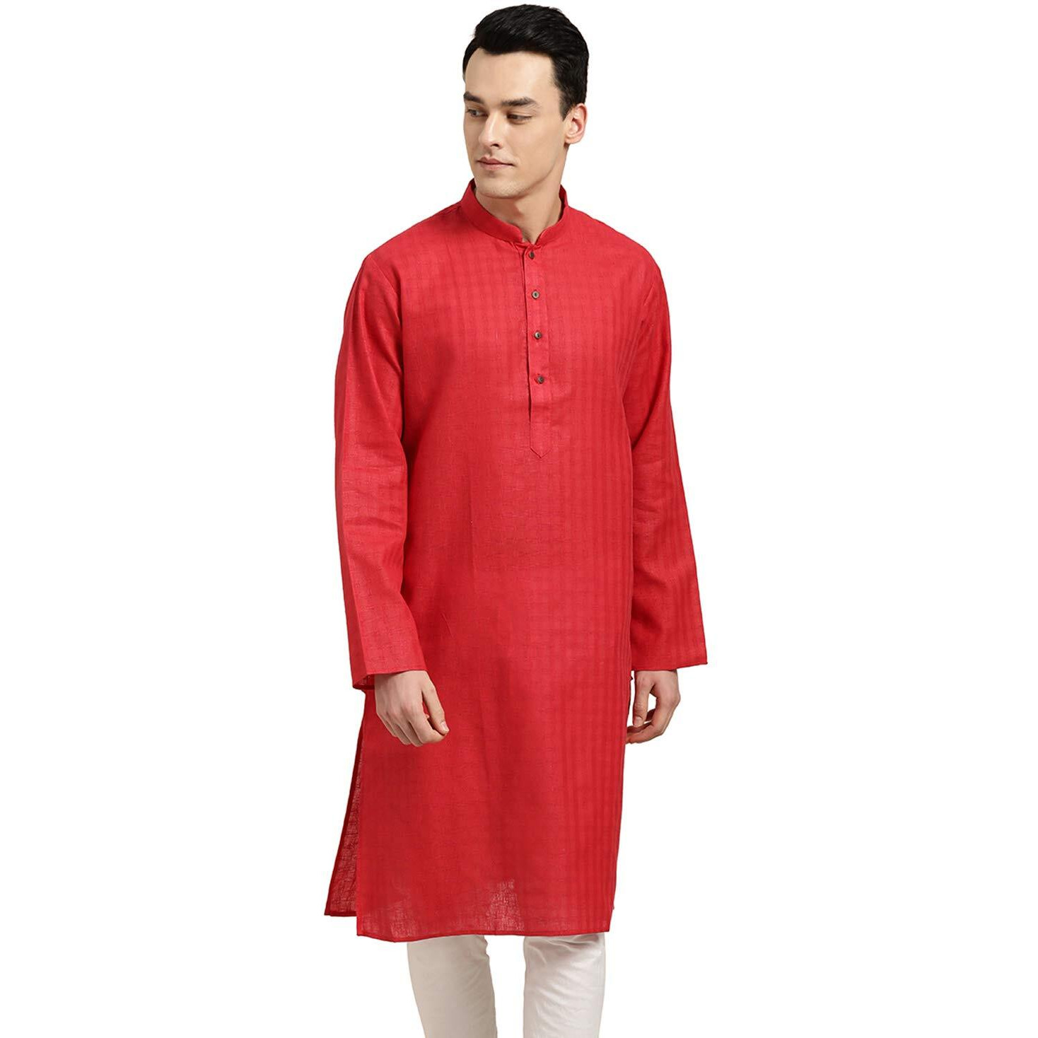 Sojanya (Since 1958 Men's Cotton Blend Solid Regular Kurta (D-Sjr-Lk-Dobychk-258- Red(D-Sjr-Lk-Dobychk-258-Red-42)