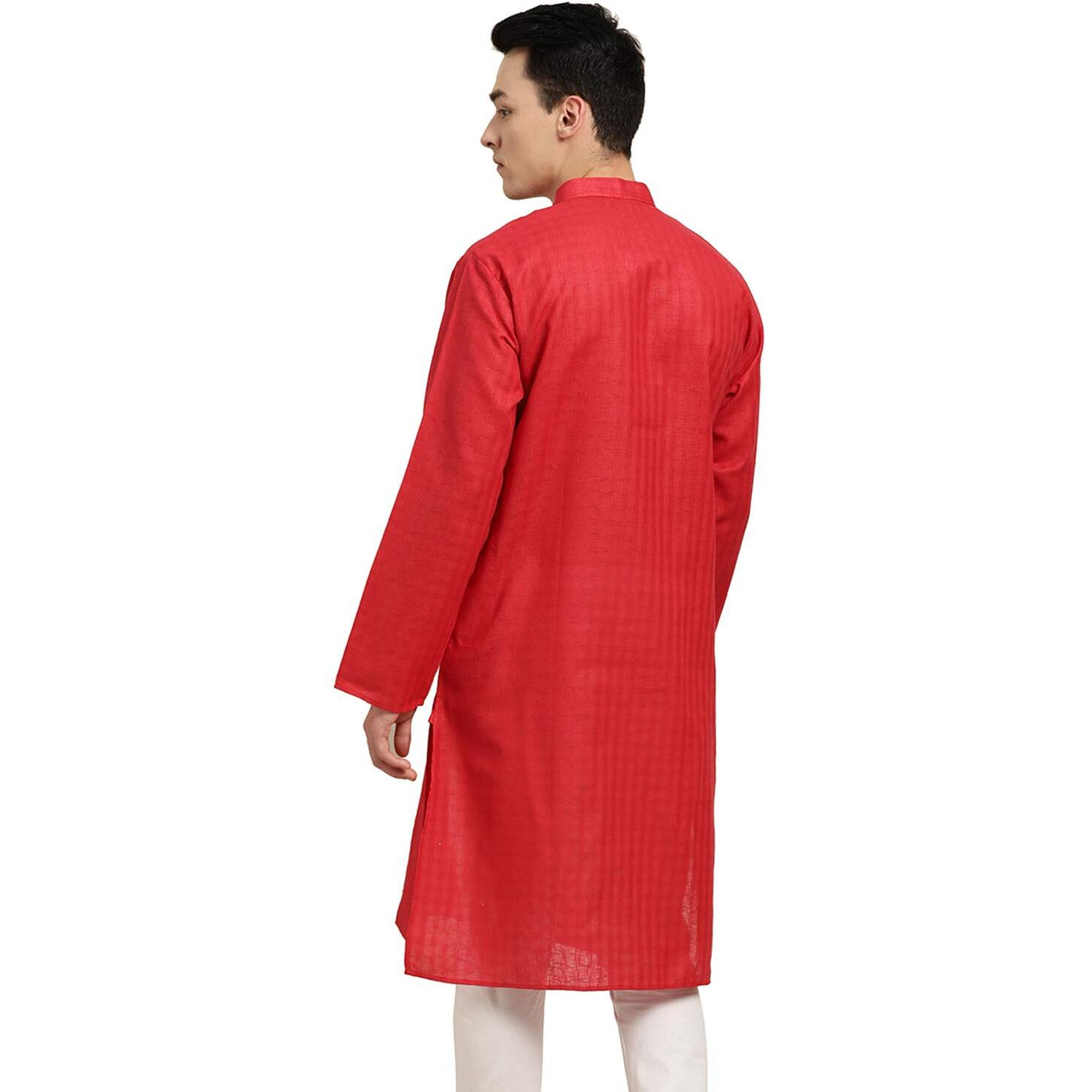 Sojanya (Since 1958 Men's Cotton Blend Solid Regular Kurta (D-Sjr-Lk-Dobychk-258- Red(D-Sjr-Lk-Dobychk-258-Red-42)
