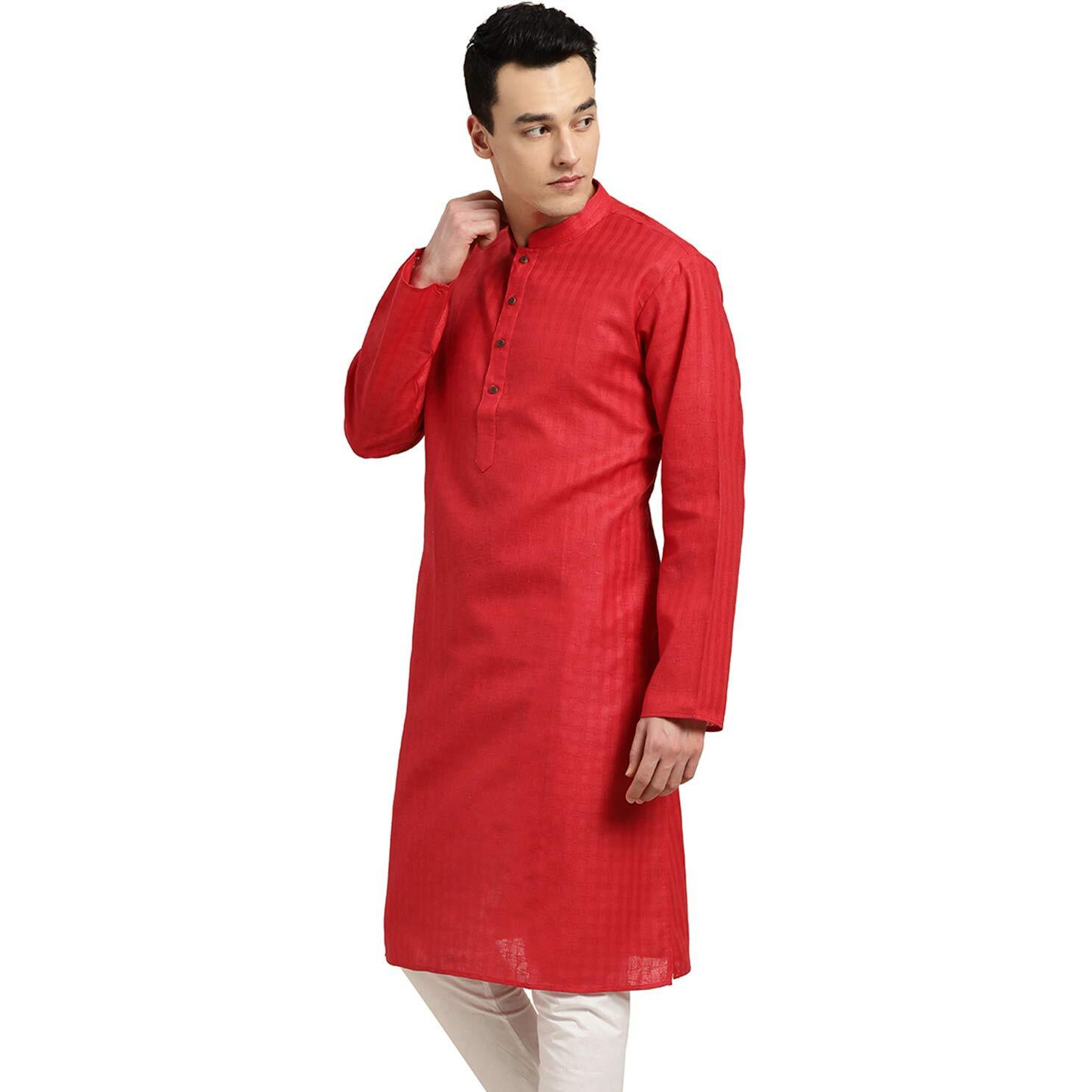 Sojanya (Since 1958 Men's Cotton Blend Solid Regular Kurta (D-Sjr-Lk-Dobychk-258- Red(D-Sjr-Lk-Dobychk-258-Red-42)