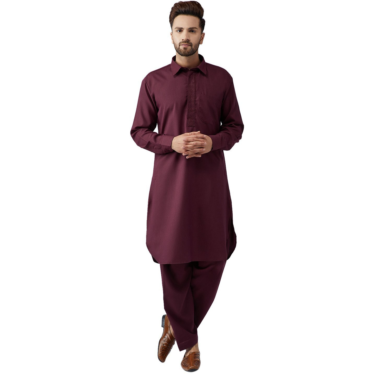 Sojanya (Since 1958 Men's Maroon Cotton Kurta Pathani Set Size L