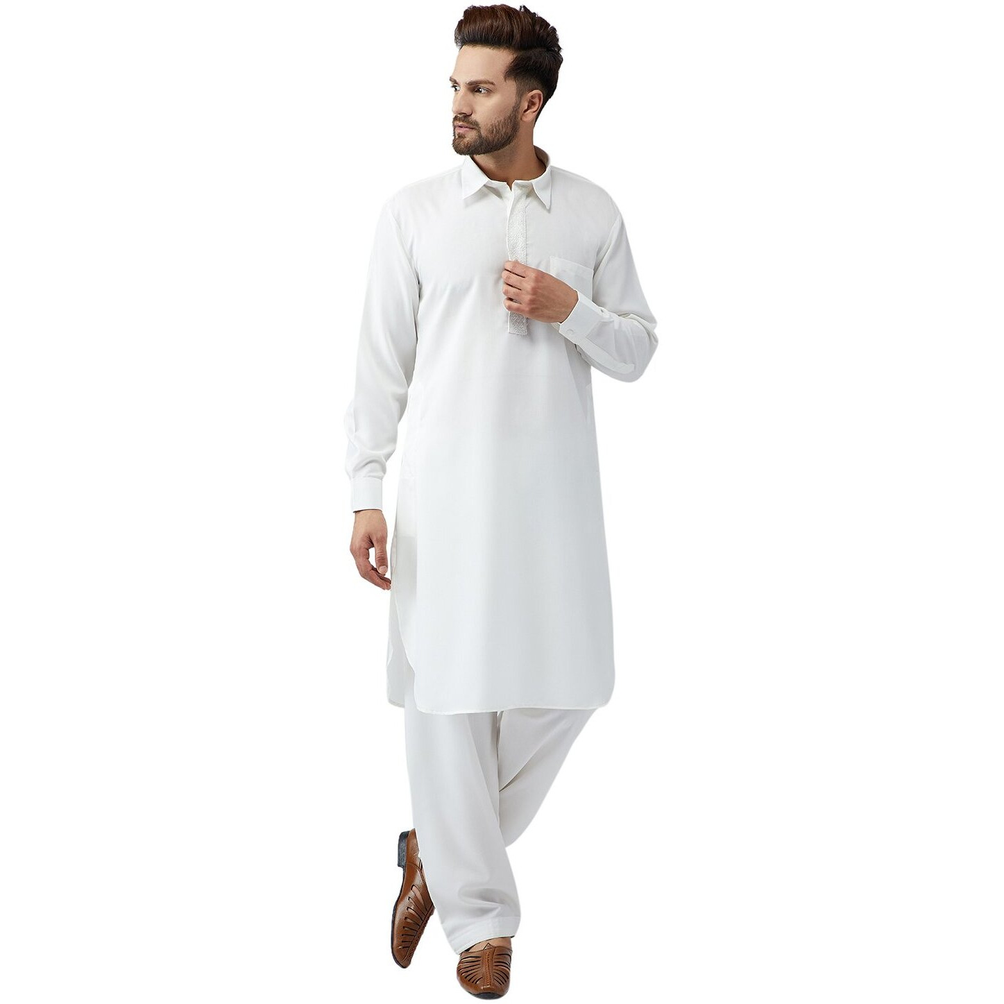 Sojanya (Since 1958 Men's White Cotton Kurta Pathani Set Size M