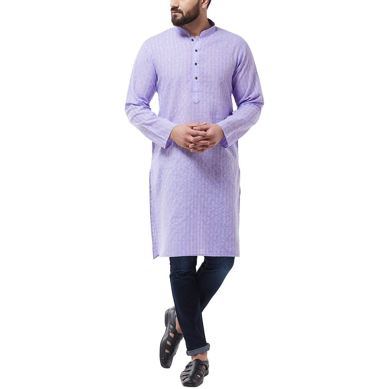 Sojanya (Since 1958 Men's Cotton Blend Purple Woven Design Only Long Kurta Size 38