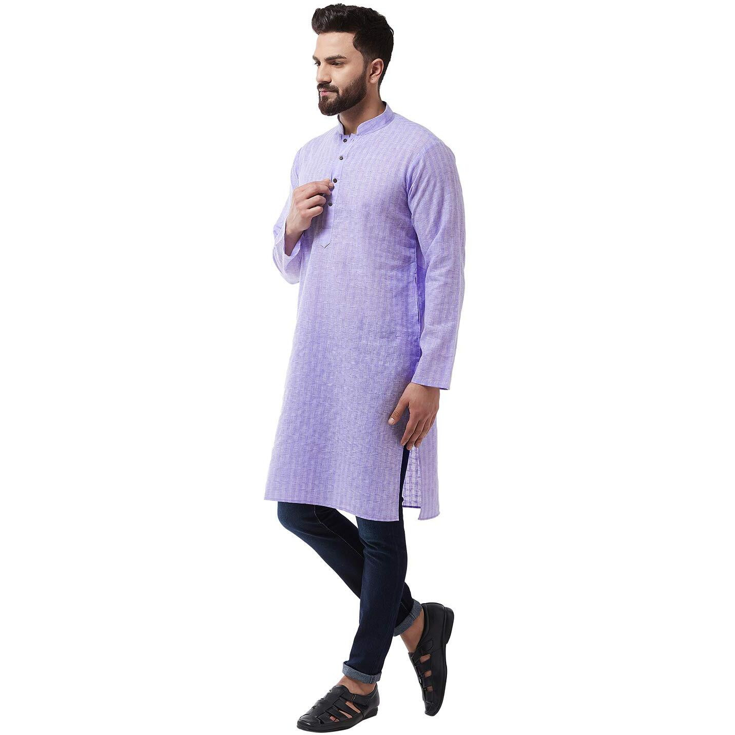 Sojanya (Since 1958 Men's Cotton Blend Purple Woven Design Only Long Kurta Size 38