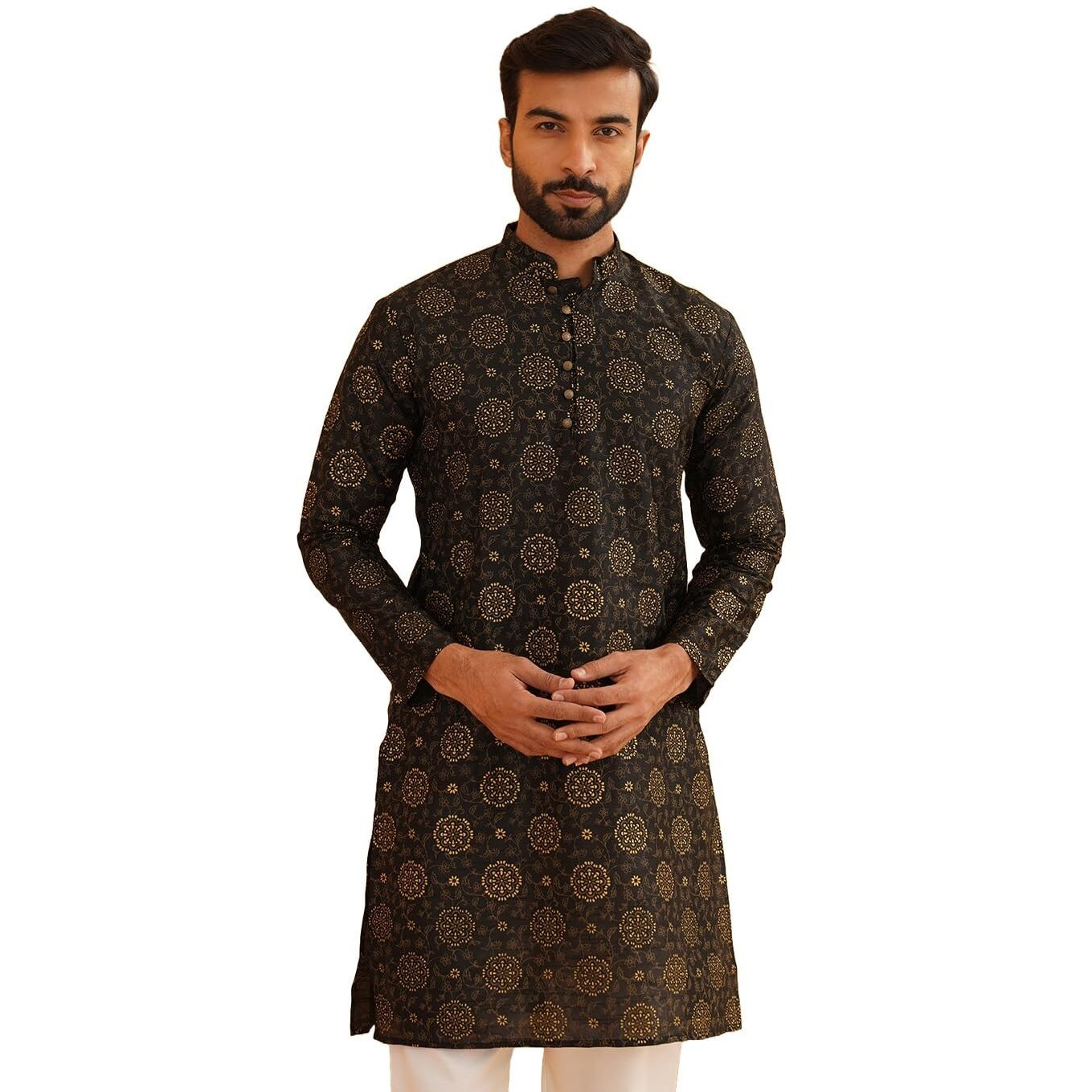 Sojanya (Since 1958 Men's Silk Blend Black Printed Only Kurta Size 38