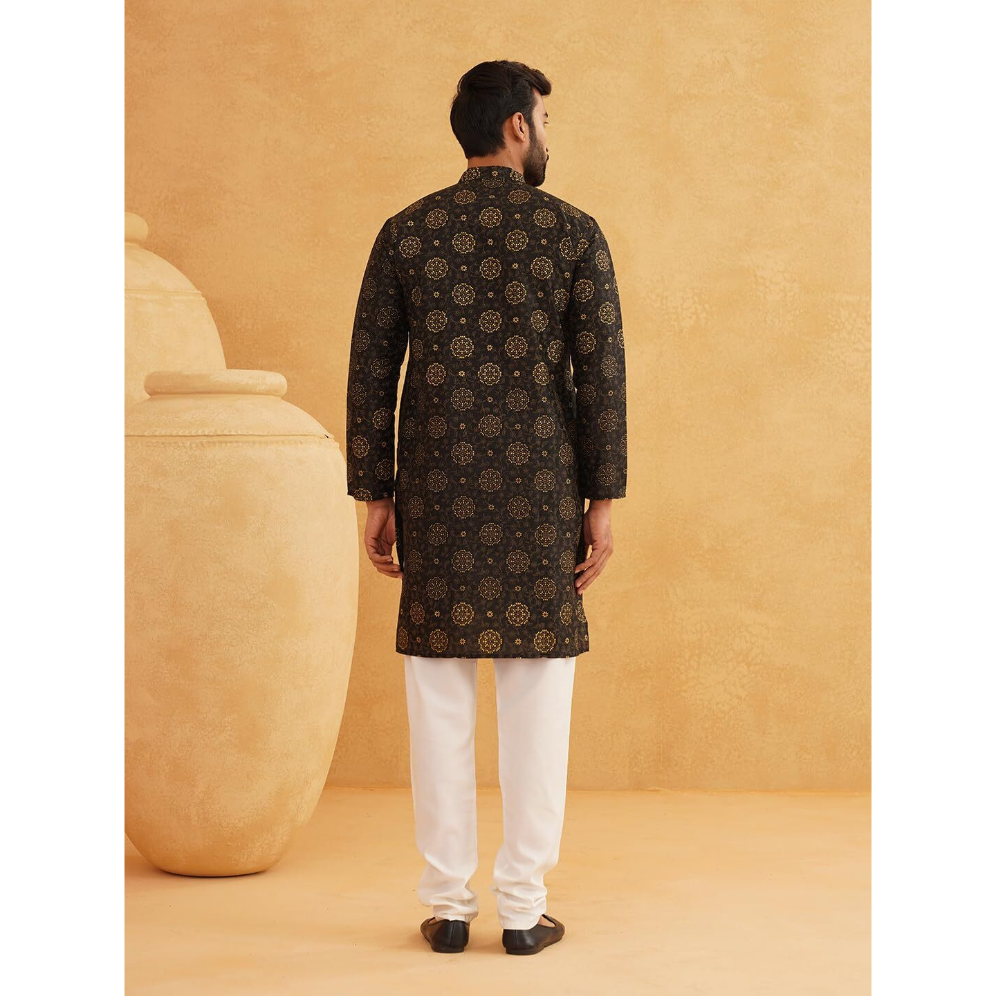 Sojanya (Since 1958 Men's Silk Blend Black Printed Only Kurta Size 38