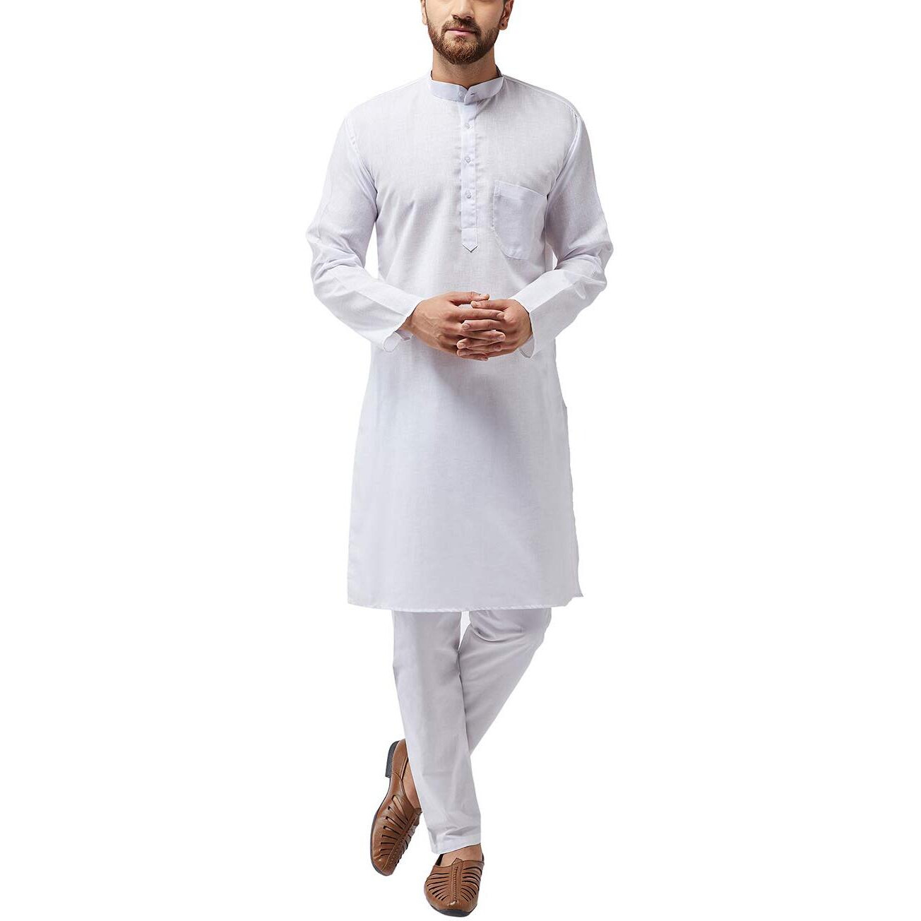 Sojanya (Since 1958 Men's White Cotton Blend Only Long Kurta Size M