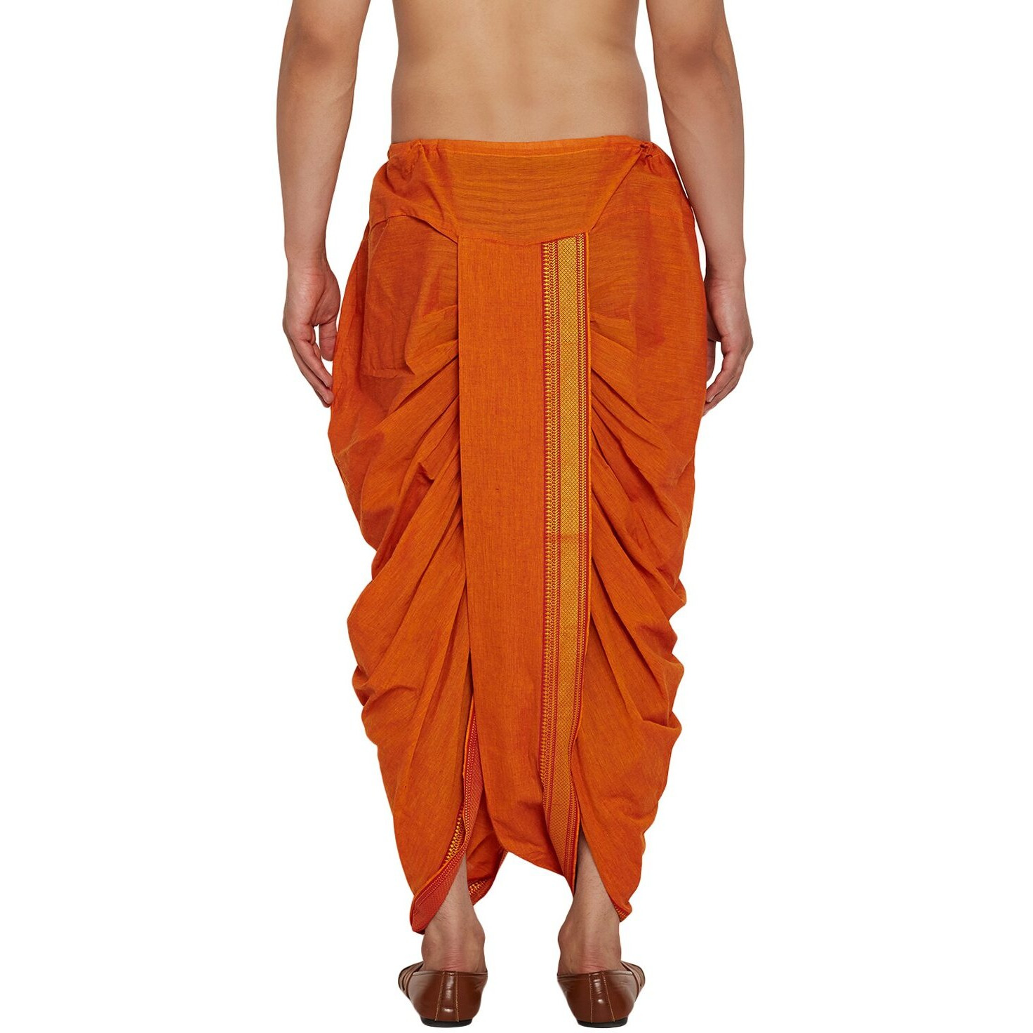 Sojanya Men's Cotton Silk Dhotis(Orange, Free Size)