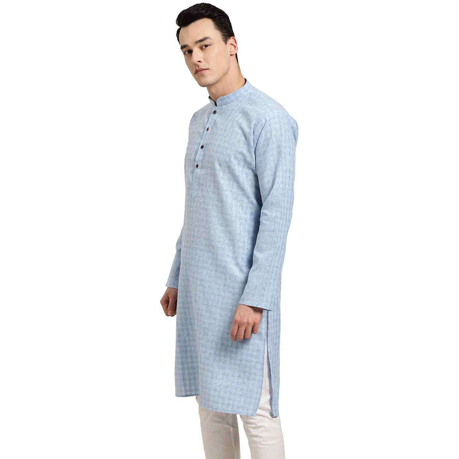 Sojanya (Since 1958 Men's Cotton Linen Blue Checked Only Long Kurta Size 40