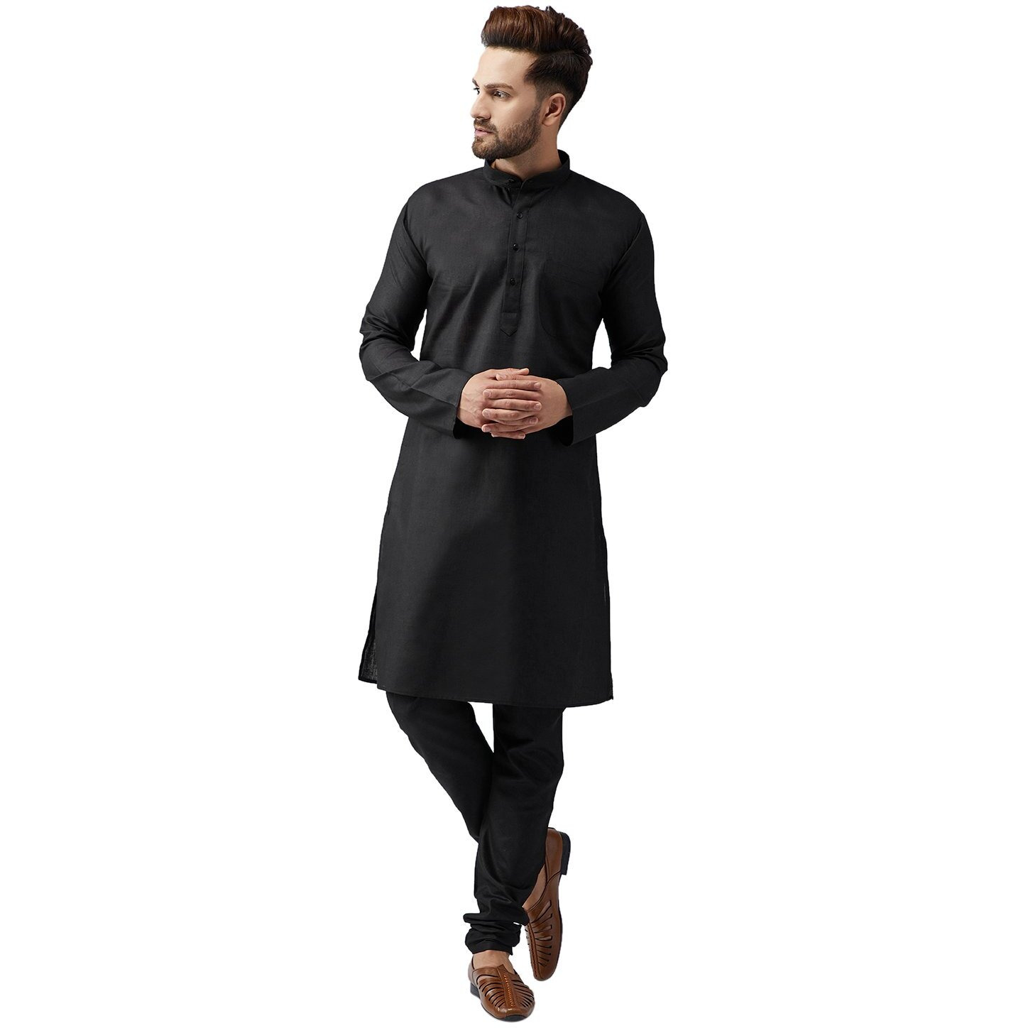 Sojanya (Since 1958 Men's Black Cotton Kurta Churidar Pyjama Set Size M