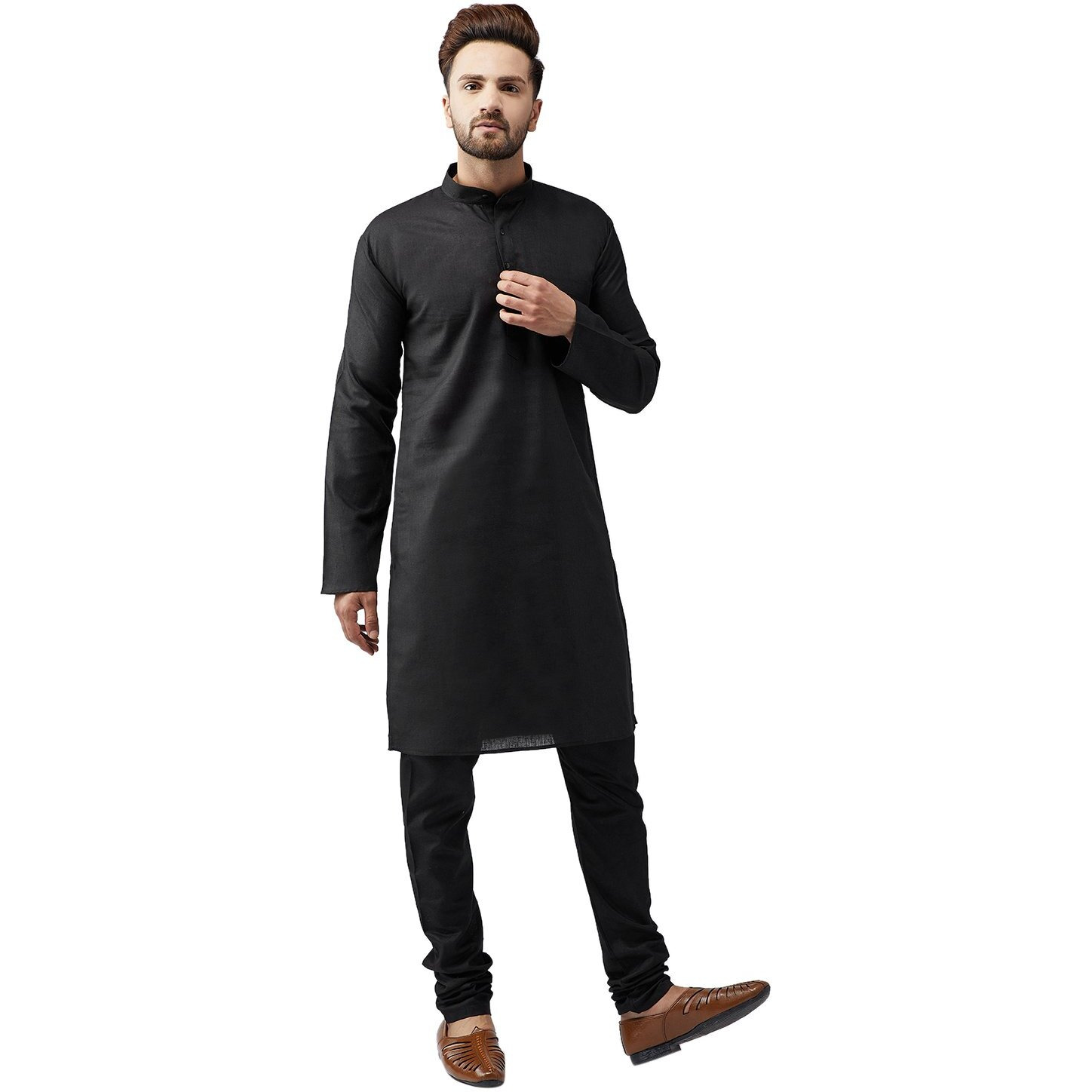 Sojanya (Since 1958 Men's Black Cotton Kurta Churidar Pyjama Set Size M