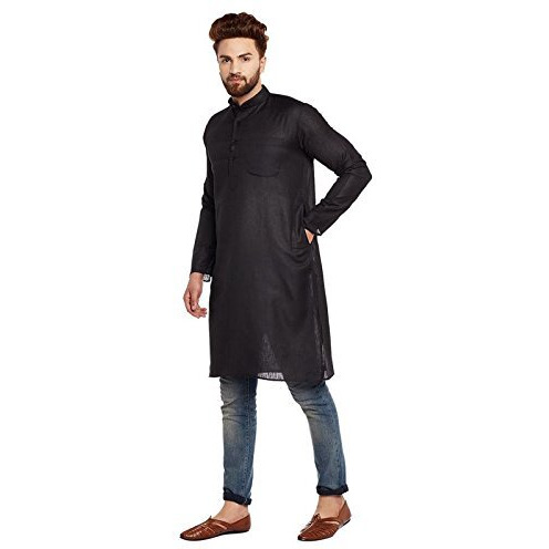 Sojanya (Since 1958 Men's Black Cotton Linen Only Long Kurta