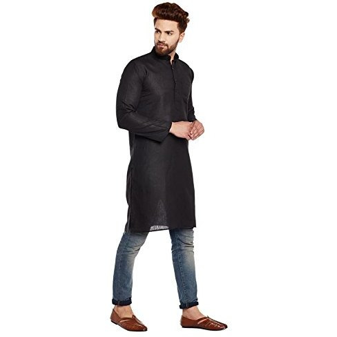 Sojanya (Since 1958 Men's Black Cotton Linen Only Long Kurta