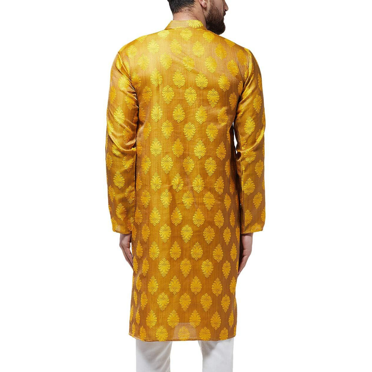 Sojanya (Since 1958 Men's Jacquard Silk Mustard Only Long Kurta Size 42