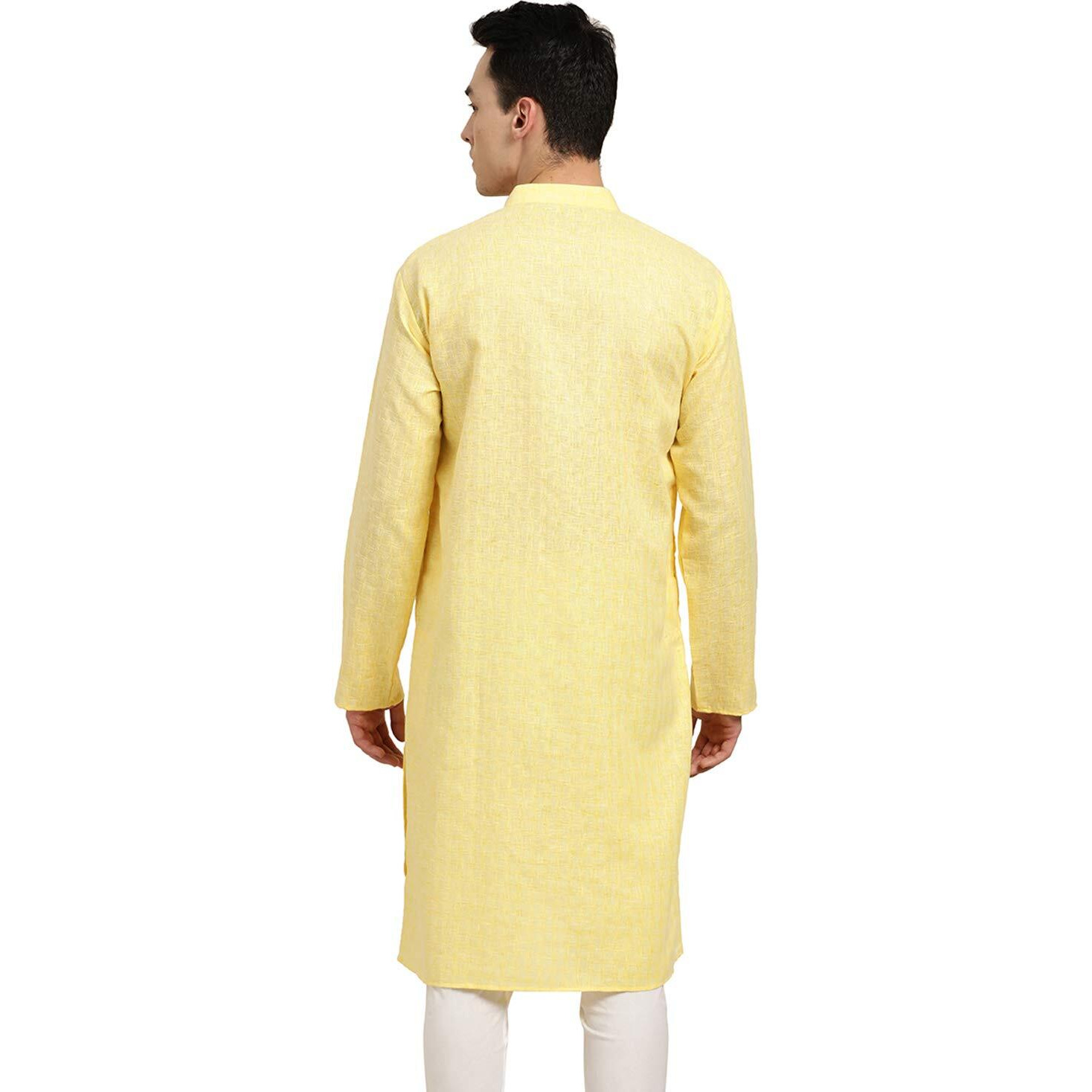 Sojanya (Since 1958 Men's Cotton Blend Geometric Regular Kurta (D-Sjr-Lk-Dobychk-253- Yellow(D-Sjr-Lk-Dobychk-253-Yellow-40)