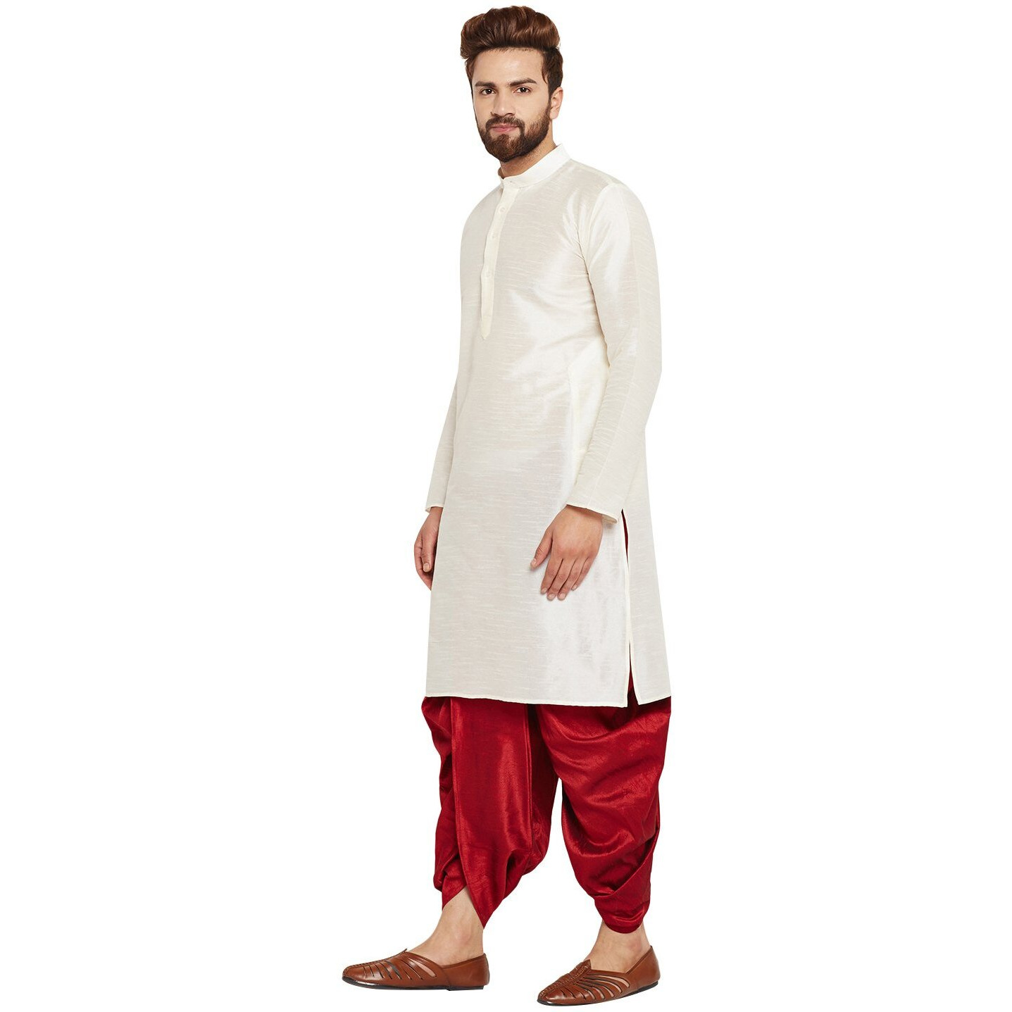 Sojanya (Since 1958 Men's Dupion Silk Dhoti Kurta Set
